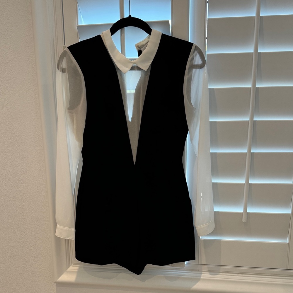 Bcbgeneration Black and White romper  with Sheer Sleeves